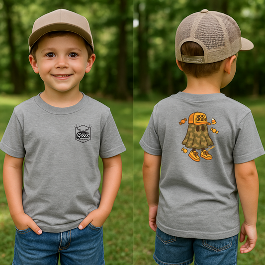 👻 Boo Bruh Kids Tee – Camo Ghost Halloween Shirt