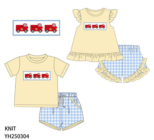 Fire Truck Smocked Set – Boys & Girls Matching Outfits 🚒💙💛