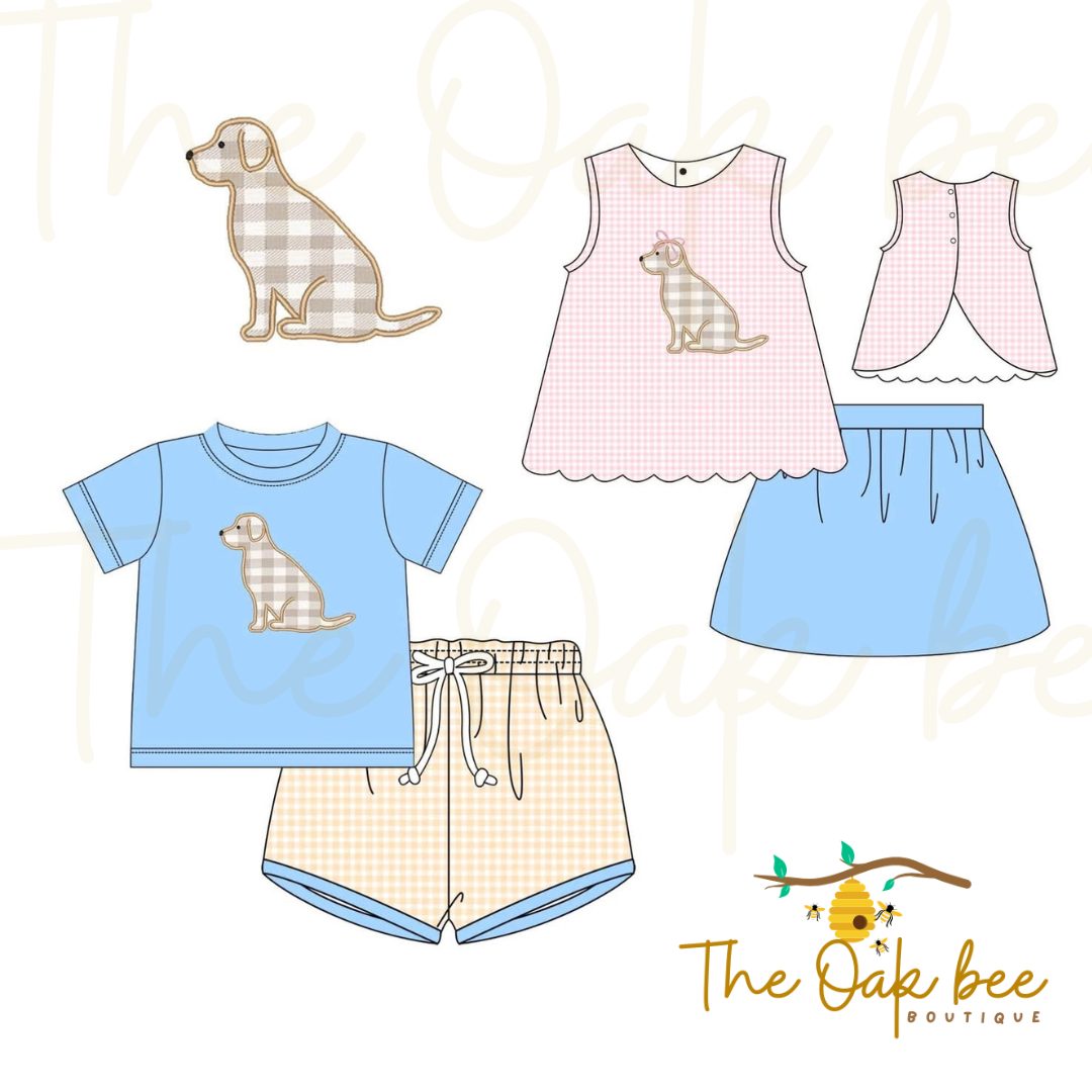 Gingham Puppy Appliqué Collection – Boys & Girls Outfits 🐶💙💗
