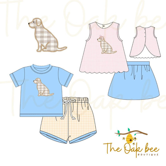 Gingham Puppy Appliqué Collection – Boys & Girls Outfits 🐶💙💗