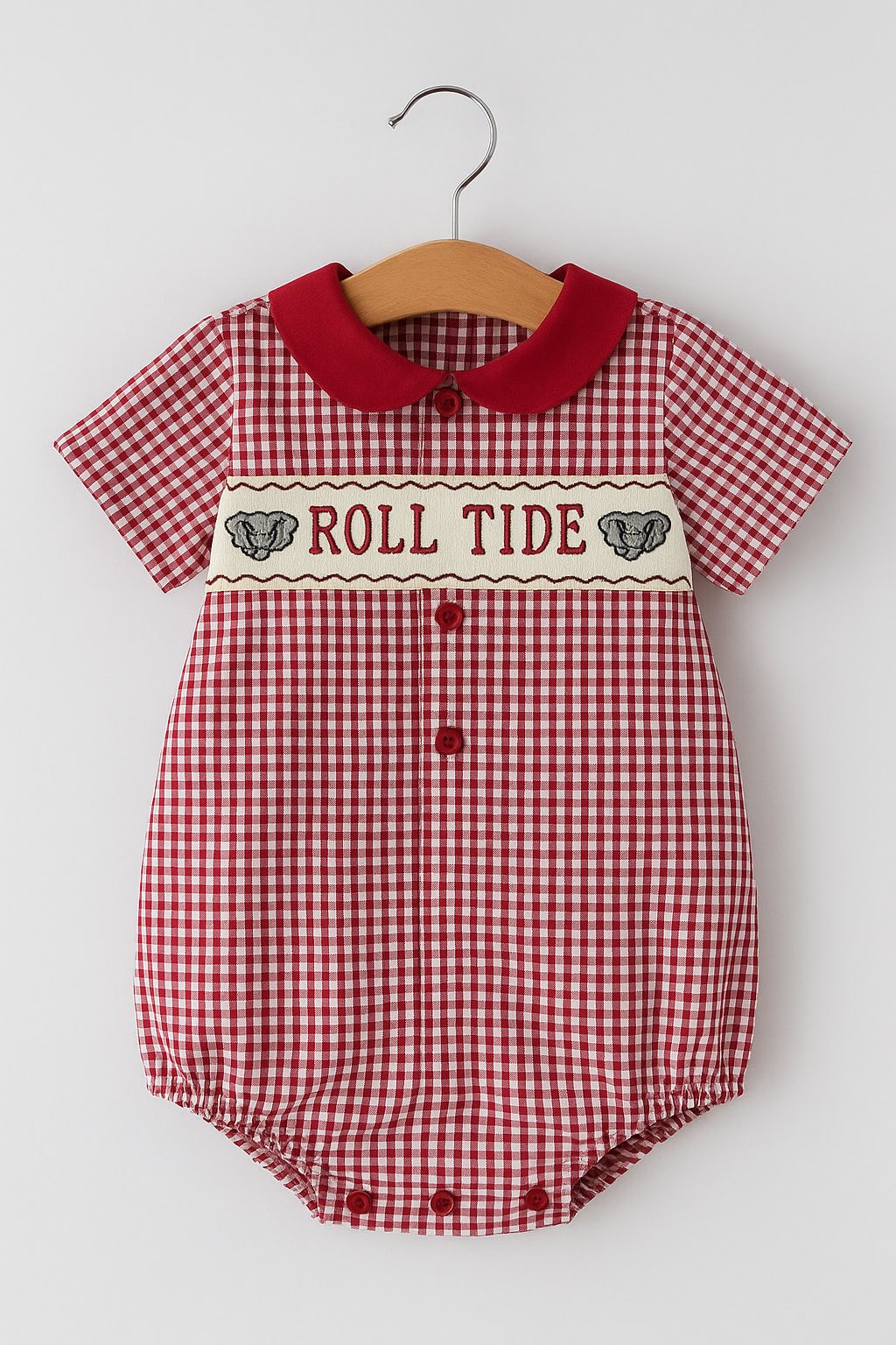 🐘 Roll Tide Smocked Gingham Bubble