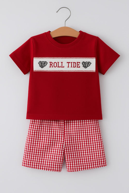🐘 Roll Tide Smocked Gingham Short Set