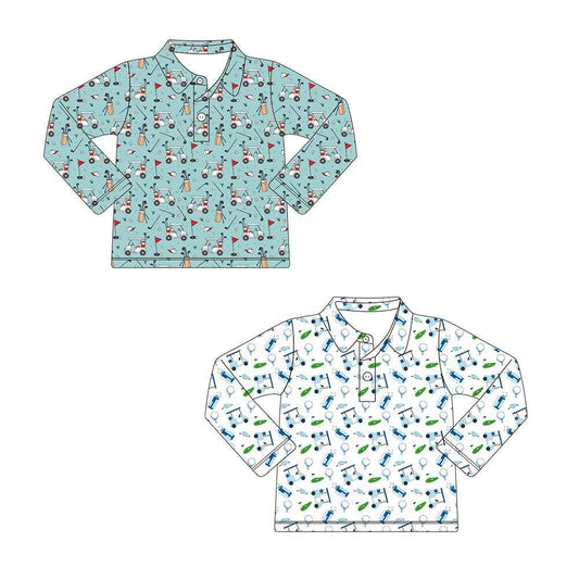 ⛳ Kids Golf Print Long Sleeve Polo