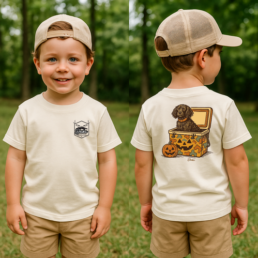 🎃 Halloween Pup Kids Tee – Dog & Camo Cooler Design