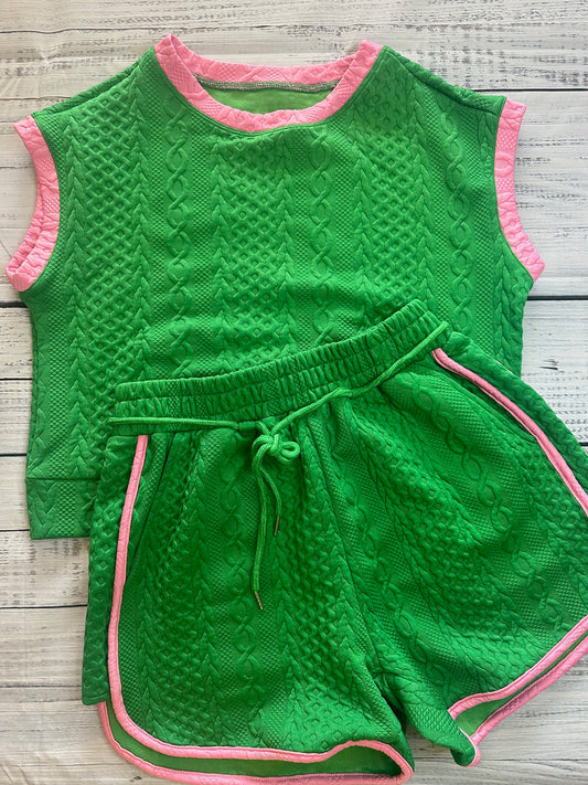 Cable Knot Green/Pink Set