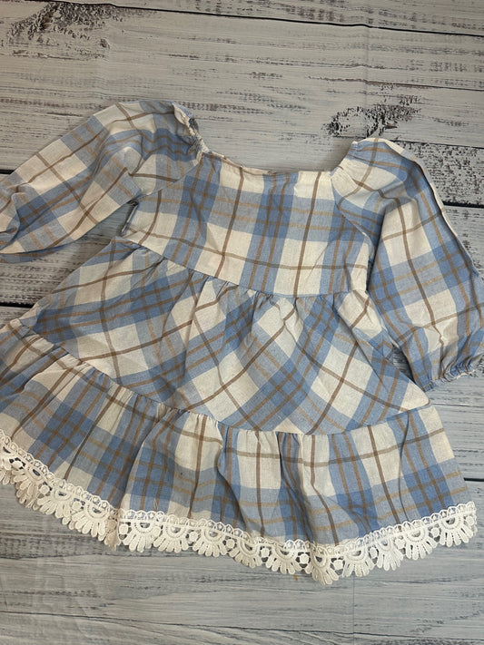 Plaid Ruffle Dress Light Blue with Lace