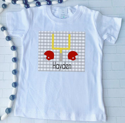 Sports, Football, Helmets, Field Goal/Sibling/Monogram/Ruffle/Baby/Kid/Toddler/Children/Shirt/Onesie/Bubble/Gown/Romper