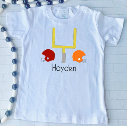 Sports, Football, Helmets, Field Goal/Sibling/Monogram/Ruffle/Baby/Kid/Toddler/Children/Shirt/Onesie/Bubble/Gown/Romper