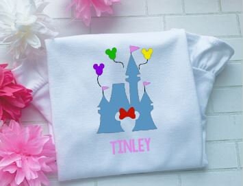 Disney Castle, Disney, Minnie Mouse, Mickey Ears,vacation/Sibling/Monogram/Ruffle/Baby/Kid/Toddler/Children/Shirt/Onesie/Bubble/Gown/Romper