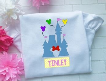 Disney Castle, Disney, Minnie Mouse, Mickey Ears,vacation/Sibling/Monogram/Ruffle/Baby/Kid/Toddler/Children/Shirt/Onesie/Bubble/Gown/Romper