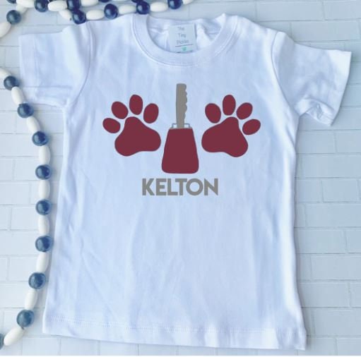 Paw Print and Cow bell Trio, Sports, Mississippi State/Sibling/Monogram/Ruffle/Baby/Kid/Toddler/Children/Shirt/Onesie/Bubble/Gown/Romper