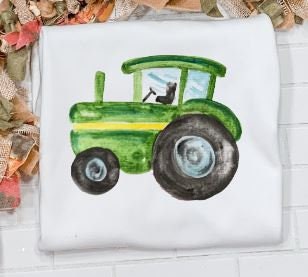 Watercolor Green Tractor, Fall, Farm life, John Deer/Sibling/Monogram/Ruffle/Baby/Kid/Toddler/Children/Shirt/Onesie/Bubble/Gown/Romper