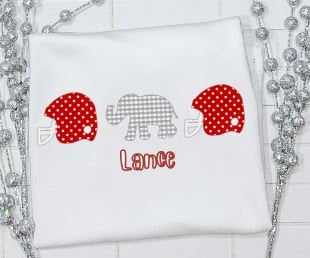 Elephant and helmet trio,Alabama Football, Roll Tide/Sibling/Monogram/Ruffle/Baby/Kid/Toddler/Children/Shirt/Onesie/Bubble/Gown/Romper