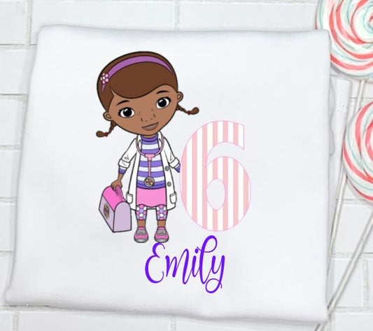 Dr. McStuffins Birthday Shirt/ Disney JR. Birthday Shirt/Sibling/Monogram/Ruffle/Baby/Kid/Toddler/Children/Shirt/Onesie/Bubble/Gown/Romper