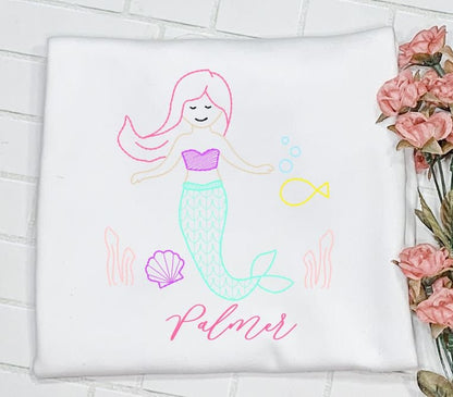 Mermaid Scene outfit/ Mermaid/Little Mermaid/Spring/Summer/Sibling/Monogram/Ruffle/Baby/Kid/Toddler/Children/Shirt/Onesie/Bubble/Gown/Romper