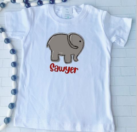 Sketch Elephant, Big AL, Alabama Football, Roll Tide/Sibling/Monogram/Ruffle/Baby/Kid/Toddler/Children/Shirt/Onesie/Bubble/Gown/Romper