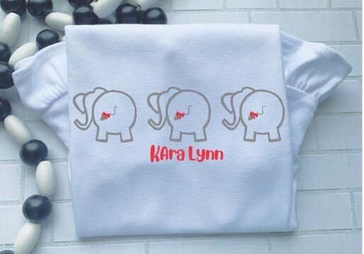 Sketch Elephant Trio, Zoo,Safari,Alabama Football/Sibling/Monogram/Ruffle/Baby/Kid/Toddler/Children/Shirt/Onesie/Bubble/Gown/Romper