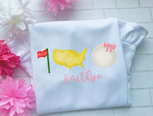 Masters Trio, Girl Golf Shirt,Masters logo/Sibling/Monogram/Ruffle/Baby/Kid/Toddler/Children/Shirt/Onesie/Bubble/Gown/Romper