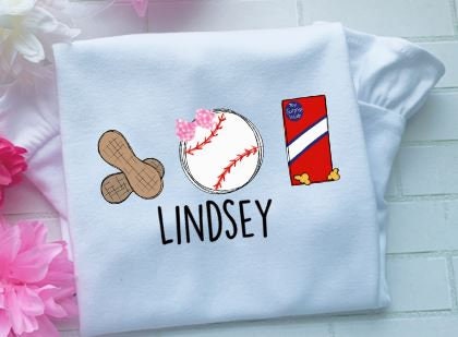 Baseball Trio,ball game, Peanuts and Cracker Jacks/Sibling/Monogram/Ruffle/Baby/Kid/Toddler/Children/Shirt/Onesie/Bubble/Gown/Romper