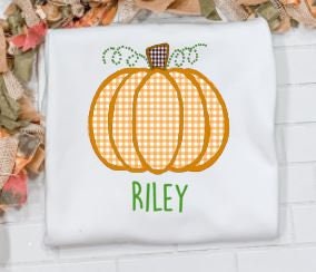 Pumpkin, Gingham Pumpkin,Fall outfit/Sibling/Monogram/Ruffle/Baby/Kid/Toddler/Children/Shirt/Onesie/Bubble/Gown/Romper
