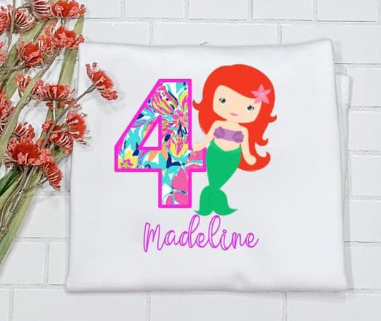 Mermaid Birthday Shirt/ Girl Birthday Shirt/Sibling/Monogram/Ruffle/Baby/Kid/Toddler/Children/Shirt/Onesie/Bubble/Gown/Romper