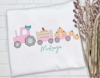 Tractor Pulling Pumpkins/ Girl Fall Outfit/ Farm Life/Sibling/Monogram/Ruffle/Baby/Kid/Toddler/Children/Shirt/Onesie/Bubble/Gown/Romper