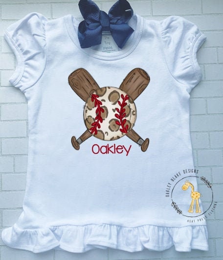 leopard Baseball Shirt/cheetah print/ Baseball and bats/monogram/Sibling/Ruffle/Baby/Kid/Toddler/Children/Shirt/Onesie/Bubble/Gown/Romper