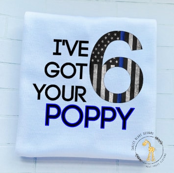 I've got your six/6/police/poppy/daddy/grandpa//monogram/Sibling/Ruffle/Baby/Kid/Toddler/Children/Shirt/Onesie/Bubble/Gown/Romper