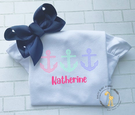 Anchor Trio/ Spring Girl Shirt/ beach/ faux stitch/monogram/Sibling/Ruffle/Baby/Kid/Toddler/Children/Shirt/Onesie/Bubble/Gown/Romper