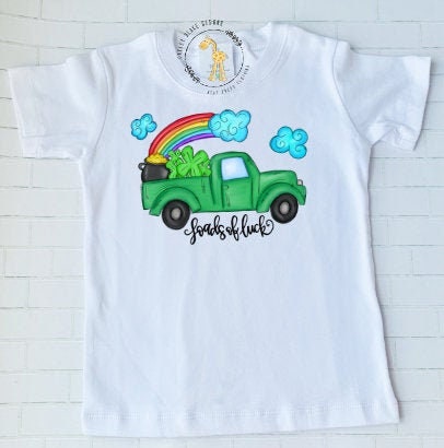 St. Patty Day Shirt/Patrick/truck/four leaf clover/rainbow/gold/Sibling/Ruffle/Baby/Kid/Toddler/Children/Shirt/Onesie/Bubble/Gown/Romper