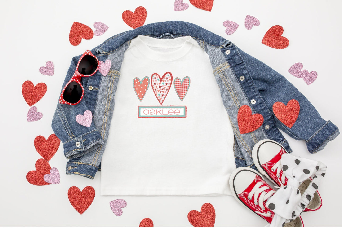 Valentine’s Day outfit/heart trio/ personalize name/ sibling/Monogram/Ruffle/Baby/Kid/Toddler/Children/Shirt/Onesie/Bubble/Gown/Romper