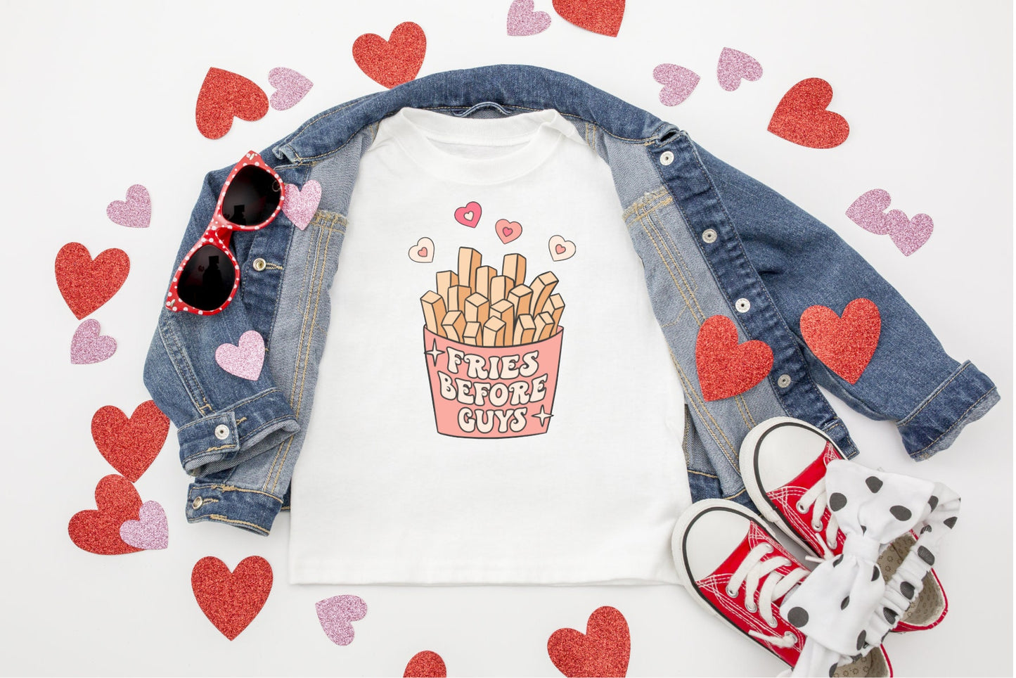 Valentine’s Day outfit/Fries before guys/ sibling/Monogram/Ruffle/Baby/Kid/Toddler/Children/Shirt/Onesie/Bubble/Gown/Romper