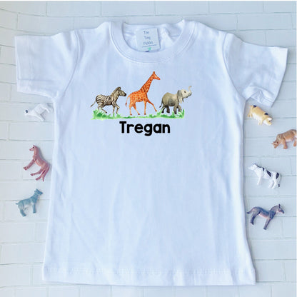 Zoo Trio/ Water Color Animals/ Safari/ Everyday /Sibling/Monogram/Ruffle/Baby/Kid/Toddler/Children/Shirt/Onesie/Bubble/Gown/Romper