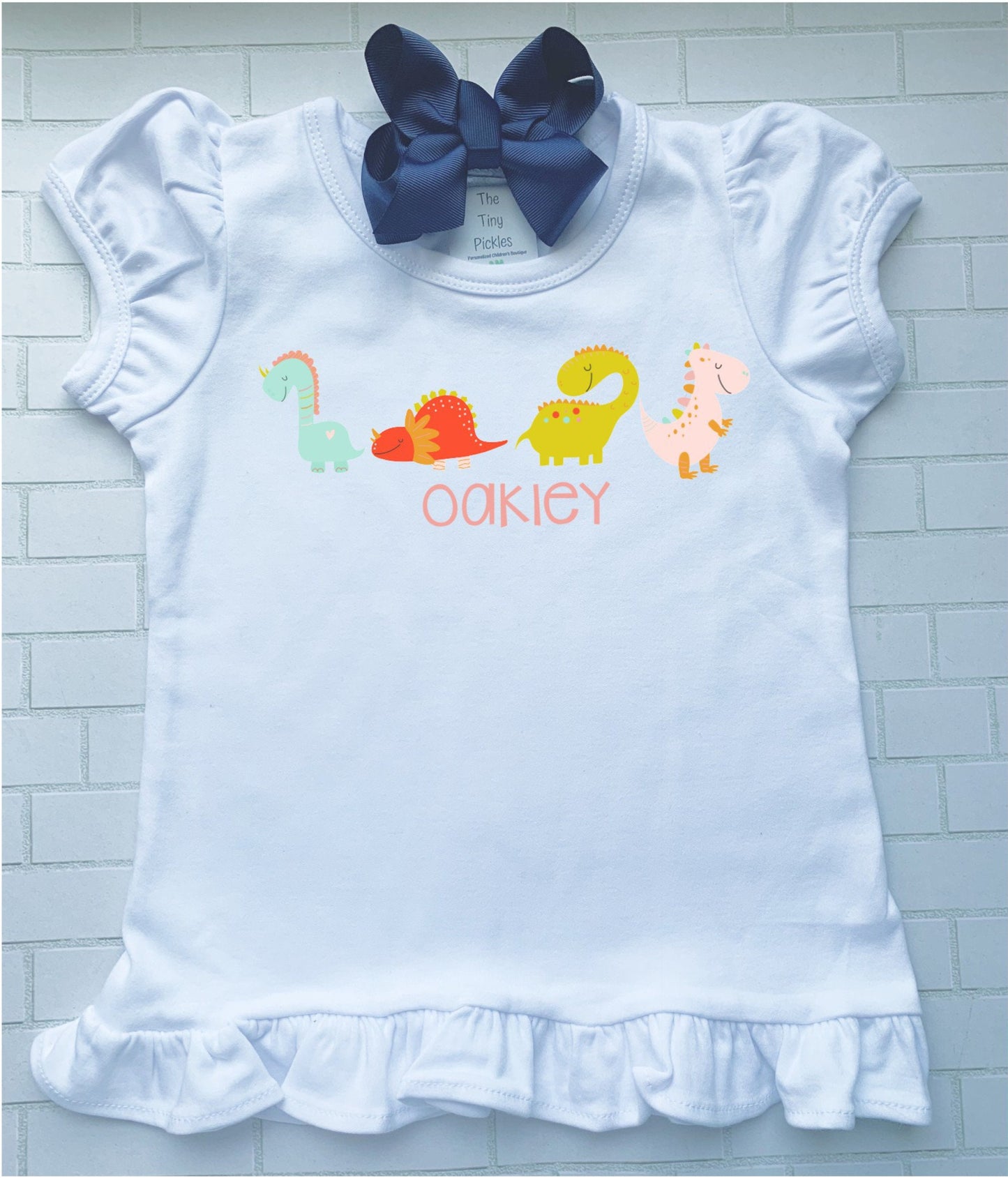 Dinosaur Shirt/ Girls Girly Dinosaur Shirt/ Dino /Sibling/Monogram/Ruffle/Baby/Kid/Toddler/Children/Shirt/Onesie/Bubble/Gown/Romper