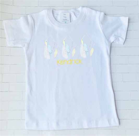 Fishing Lure Trio/ Watercolor Design/ Boys Summer Shirt /Sibling/Monogram/Ruffle/Baby/Kid/Toddler/Children/Shirt/Onesie/Bubble/Gown/Romper