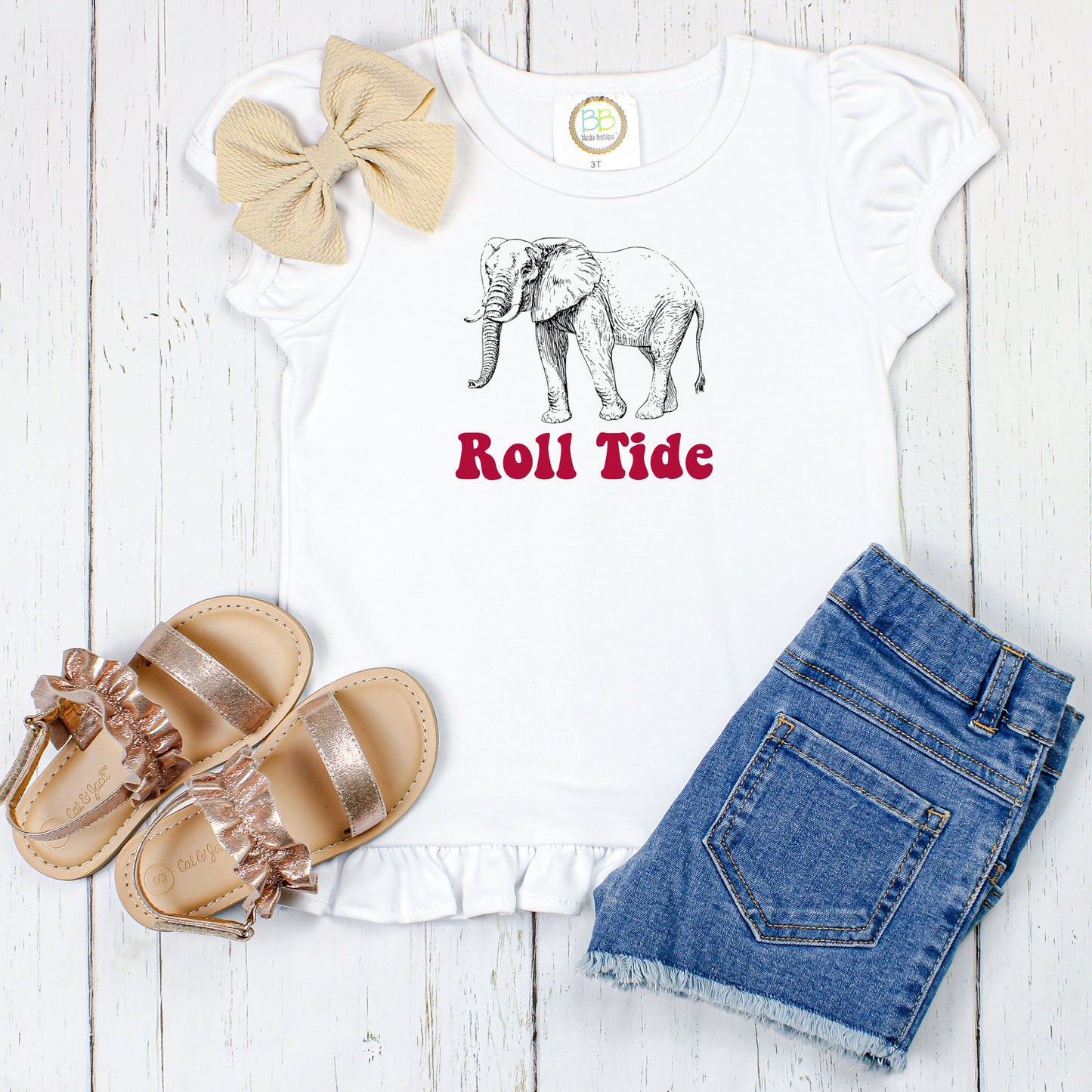 Big Al Elephant / Alabama / Roll Tide / SEC Football/Sibling/Monogram/Ruffle/Baby/Kid/Toddler/Children/Shirt/Onesie/Bubble/Gown/Romper