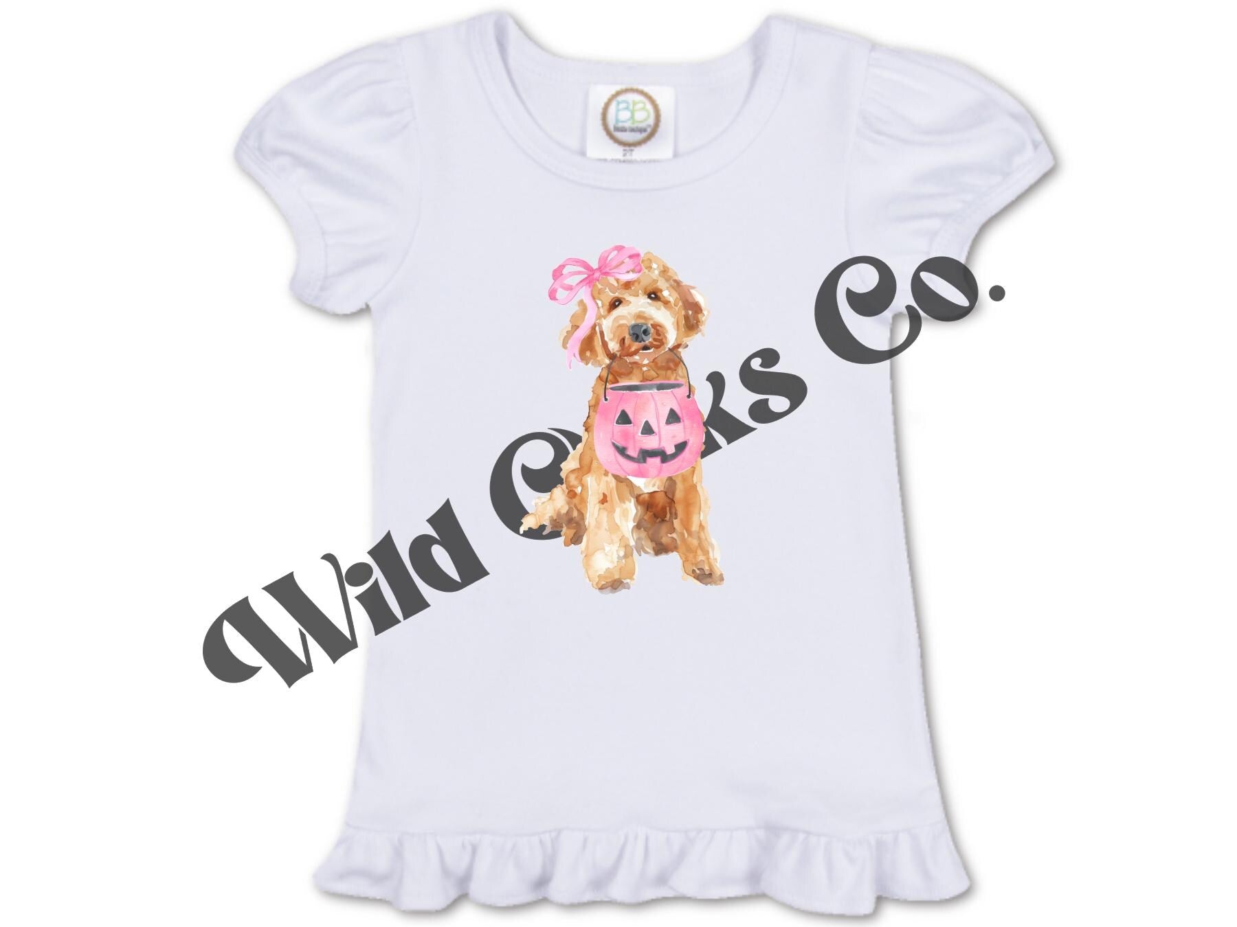 Doodle Halloween Design/ Dog/Halloween Shirt/ Bow/ Girl /Sibling/Monogram/Ruffle/Baby/Kid/Toddler/Children/Shirt/Onesie/Bubble/Gown/Romper